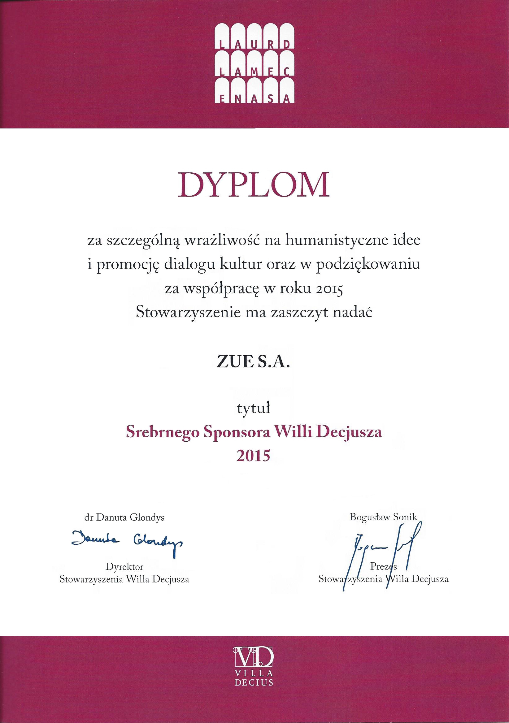 ZUE S.A.  Srebrnym Sponsorem Willi Decjusza 2015